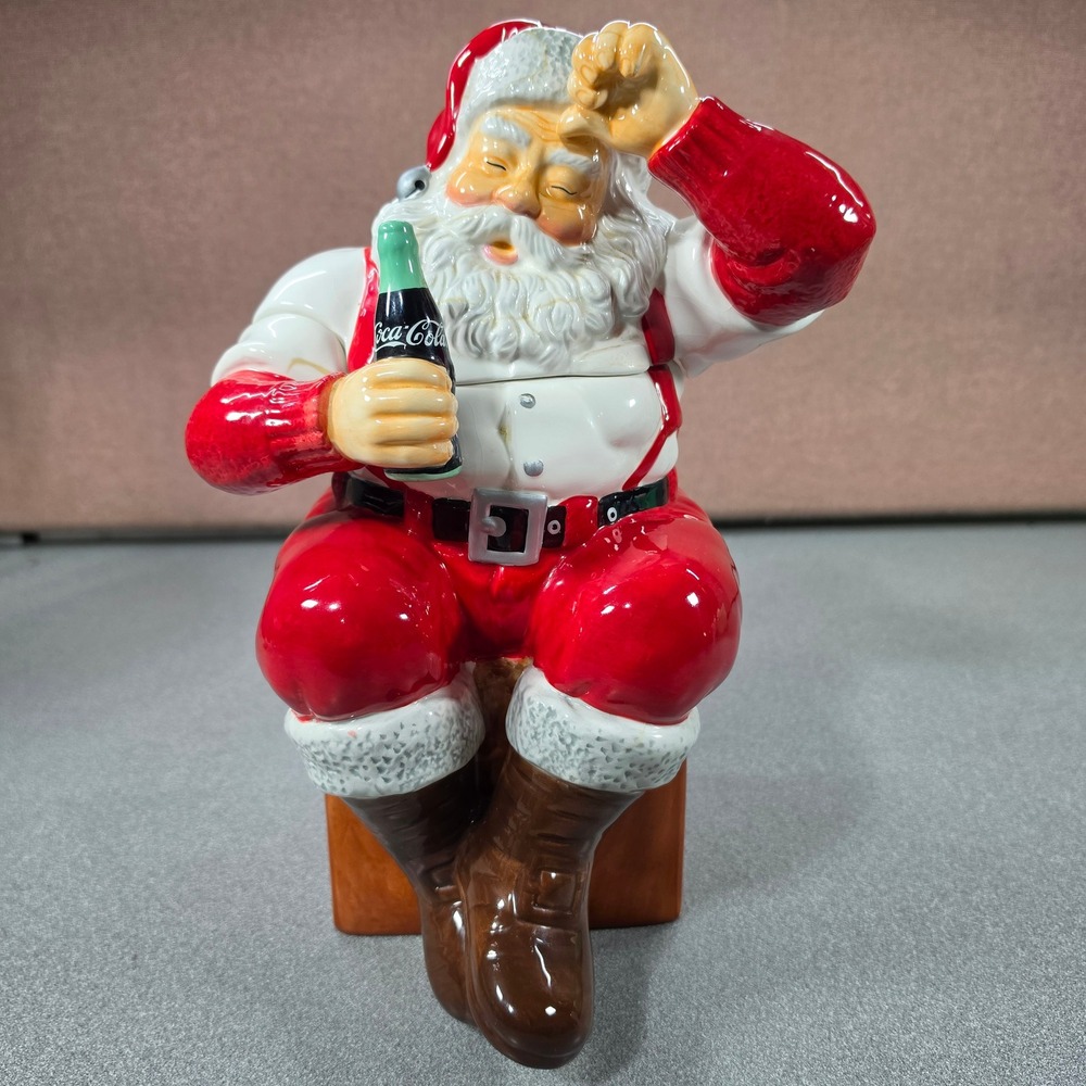 Coca-Cola Santa Claus Cookie Jar Red Excellent Ceramic Holiday Decor